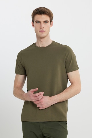 AC&Co / Altınyıldız Classics Erkek Hakı Slim Fit Dar Kesim Bisiklet Yaka Desenli Tişört Haki