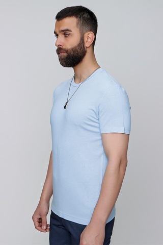 Efor Slim Fit Bisiklet Yaka Düz Pamuklu Mavi Tişört Ts 823 Mavi