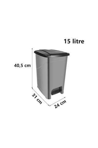 Omnipazar Srl-3028 Slim Pedallı İç Kovalı Plastik Çöp Kovası 15 Litre Antrasit