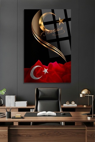 Türk Bayrağı Ve Atatürk İmzası Cam Tablo Modern Sanat Tablosu Solmayan Canlı Renkler Salon Ve Oturma Odası Anlamlı Hediye Seçeneği