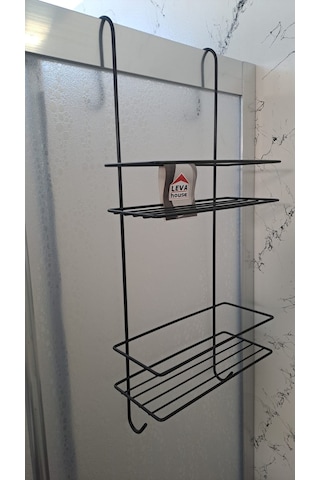 Leva Duşa Kabin Rafı Askılı 2 Katlı - 62x21x27 Cm Siyah Boyalı Lv-73858
