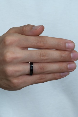 Kişiye Özel İsim Yazılı 4mm Bombeli Parlak Erkek Kadın Çelik Alyans Yüzük Cl18ko Siyah