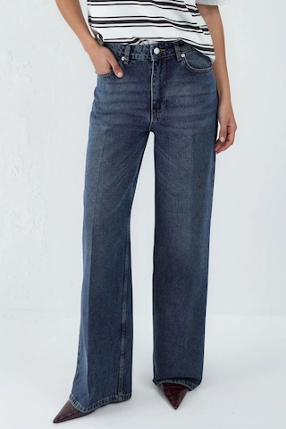 Hiccup Geniş Paça Raw Kot Pantolon Orta Mavi Denim