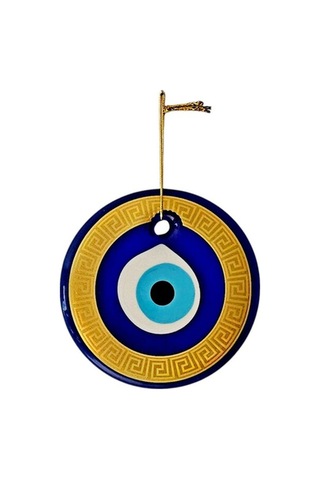 Slyvery Jewels - Duvar Nazar Boncuğu 13 Cm Cam, Altın Çerçeveli İp Askılı Dekor Hediye Kutulu