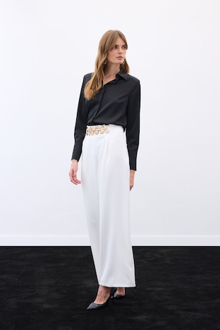 Sateen Kemerli Salaş Pantolon - Ekru-136533 Ekru