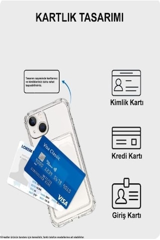İphone 12 Pro Max Uyumlu Kamera Korumalı Kartlıklı Köşeleri Airbag Tasarımlı Darbe Önleyici Şeffaf Silikon Kıl Diğer