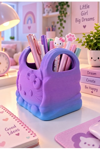 Hello Kitti Kalemlik Organizer Dekoratif Hello Kitti Figürü Çok Renkli