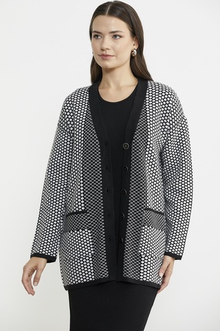 Oversize Cepli Petek Motifli Triko Ceket - Siyah 001