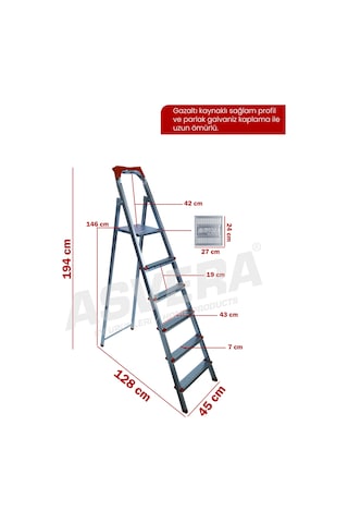 Asvera 5+1 6 Basamaklı Ev Tipi Katlanabilir Profil Merdiven - Sağlam Çelik Boya Merdiveni