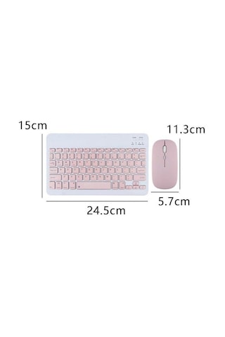 Samsung Galaxy Tab A11 Sm-x133 8.7'' Uyumlu Ekran Koruyucu Klavye Mouse Set Pembe