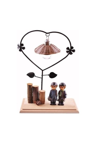 Zmc Bilişim Pilli Işıklı Romantik Çift Tema Büyük Boy Dekoratif Ahşap Biblo