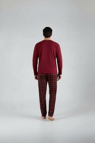 Lukitus Uzun Kol Sıfır Yaka Pamuklu Erkek Pijama Takımı Bordo Vlknekose Bordo