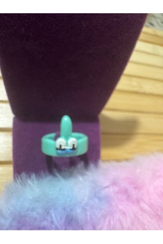 Sevimli Squidward Figürlü Turkuaz Çocuk Yüzük Sabit Ölçülü Reçine Karikatür Takı Gümüş - Gri
