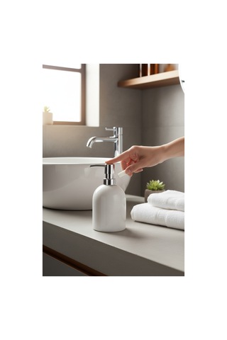 Akayev Mermer Beyaz Gümüş Banyo, Mutfak Sıvı Sabunluk Beyaz