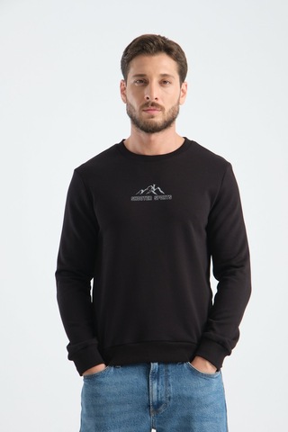 Shooter Sportwear Ribey Tekstil İth.ihr.san.tic.ltd.şti Erkek Üç İplik Sweatshirt Şardonsuz Pamuklu Regular Fit Bisiklet Yaka Spor Sweat siyah