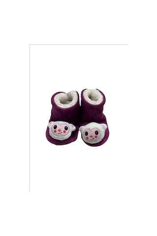 Balbeybi Mor Ayıcık Bebek & Çocuk Ev Botu Sıcak Tutan Peluş Panduf, Yumuşak Ve Esnek Tasarım Mor