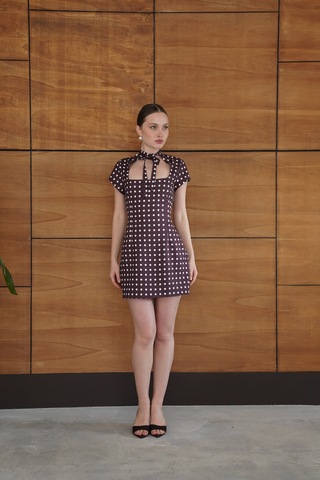 Verymoda Puantiyeli Saten Elbise D2978 Kahve