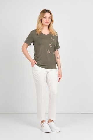 Ella Camelia Kadın Kelebek Şekilli Taş Süslemeli V Yaka Kısa Kollu Bluz 24e047 Haki Haki