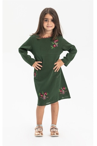 Uzun Kol Şile Bezi Burçak Çocuk Elbise Yeşil