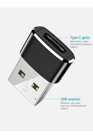 Usb Male To Type-c Female Çevirici Converter Adaptör 2.4a Bir Otg Dönüştürücü