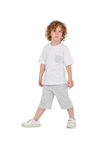 Erdem Kıds Erkek Çocuk Basic T-shirt Şort Çizgili Kaprili Yazlık 2'li Takım Gri Gri