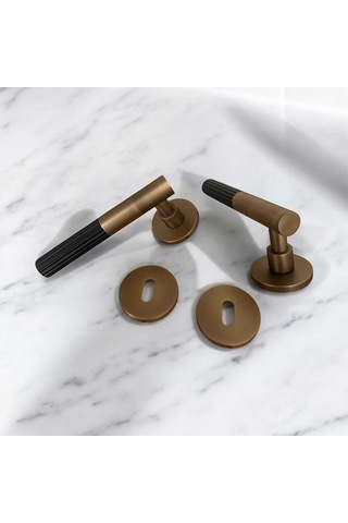 Duo One-s Zamak Mat Antik Sarı - Siyah Rozetli Zamak Oda Kapı Kolu 1 Takım
