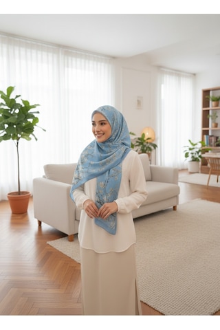 Eyfel Pamuklu Soft Özel Seri Şal Etnik & Çiçekli Desen, Orjinal, Tesettür Giyim, Yeni Koleksiyon Mavi