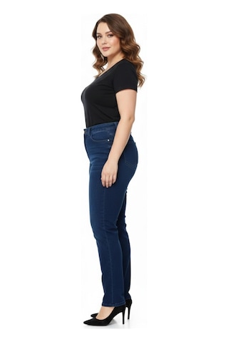 Kübra Kadın Jeans Pantolon Kemer Lastikli Düğmeli Bgl-st05059 Koyu Mavi