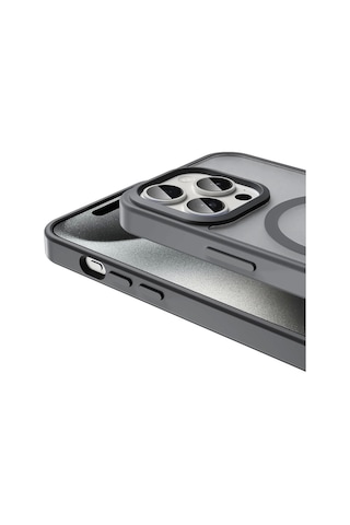 Apple Uyumlu iPhone 15 Pro Kılıf Magsafe Şarj Özellikli Mat Arka Yüzey Redclick Sio Kapak - Gri