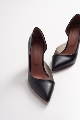 Luvishoes 653 Siyah Cilt Topuklu Kadın Ayakkabı Siyah