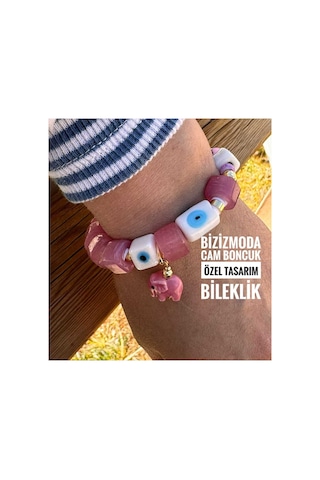 Cam Bodrum Boncuk Bileklik Charm Cam Boncuklu Bileklik Cam Boncuk Fil Şans Bilekliği Pembe 52423303