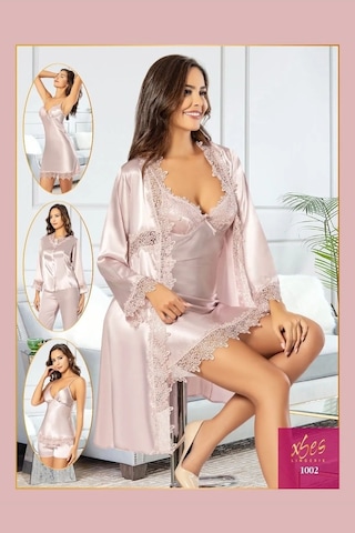 Xses 1002 Kadın Çeyizlik Saten 6'lı Takım-pudra Pudra