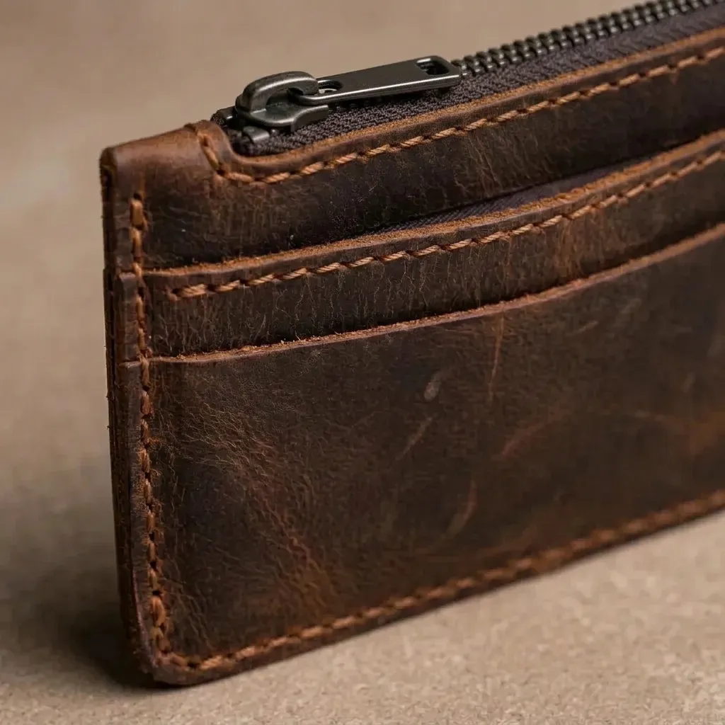 Natayleather %100 Hakiki Deri Taba / Vintage / Fermuarlı Mini Cüzdan İnce El Yapımı Unisex Kartlık 12 X 9 Cm