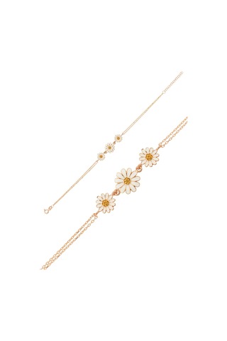 Üç Papatya Süzme Bileklik - Sarı Nano Zirkon Taşlı Mineli Rose Altın Kaplama 925 Ayar Gümüş