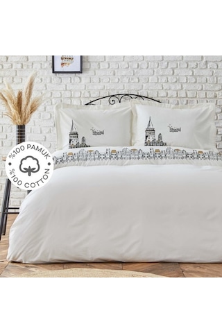 Pendik Çift Kişilik Nevresim Takımı Antrasit - Hardal