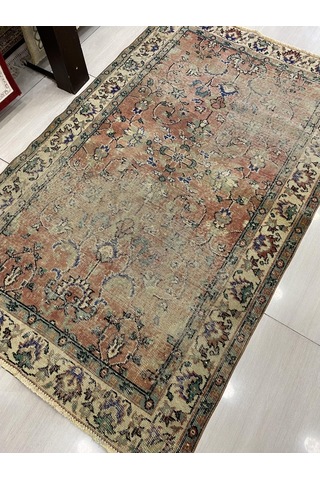 El Dokuma Eskitme 115X192 Kiremit Mavi %100 Yün Vintage Halı ! Yeşil