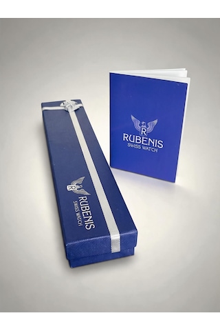 Rubenis Swiss Kadın Kol Saati Çelik 33mm Kristal Taşlı Kırmızı Gerçek Deri Kayışlı Sedef Kadranlı