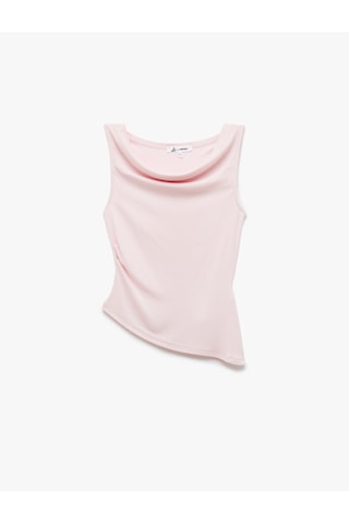 Koton Slim Fit Degaje Yaka Asimetrik Kolsuz Viskon Bluz Pembe 5sal30275ık Gül