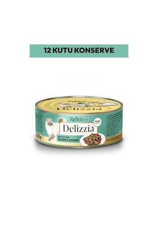 Delizzia Sos İçinde Parça Etli Somonlu Ve Tavuklu Yetişkin Kedi Maması 12 X 85 Gr.
