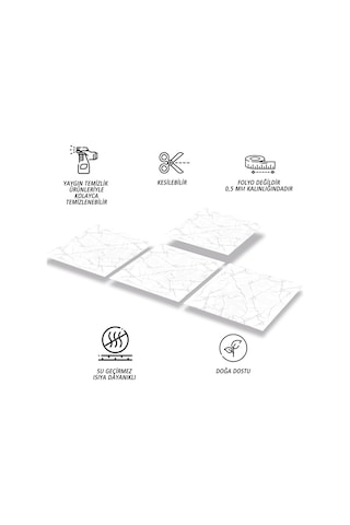Tink KENDİNDEN YAPIŞKANLI SİLVER MERMER DESENLİ PVC KARO 30X30 CM