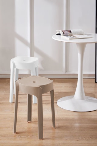 Kaymaz Ayaklı İçiçe Geçebilen Plastik Tabure 4 Adet Latte-beyaz