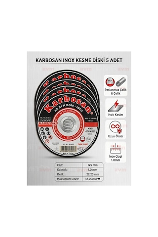 Inox Paslanmaz Çelik Kesme Diski 125x1.0x22.23 Mm 5 Adet Inox Paslanmaz Çelik Kesme Diski 125x1.0x22.23 Mm 5 Adet
