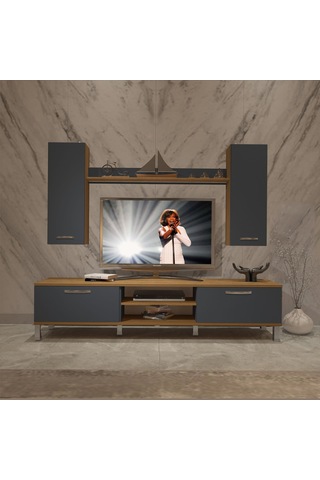 Decoraktiv Eko 5d Mdf Dvd Krom Ayaklı Tv Ünitesi Tv Sehpası Pera - Antrasit
