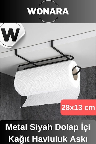 Dayanıklı İz Bırakmayan Kolay Takılan Mutfak Banyo Metal Siyah Dolap İçi Kağıt Havluluk Askı Siyah