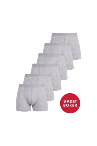 Hadpols Özel Üretim Giyim Tekstil Günlük Giysi 6'lı Paket Erkek Pamuklu Likralı Esnek Kumaş Gri Boxer