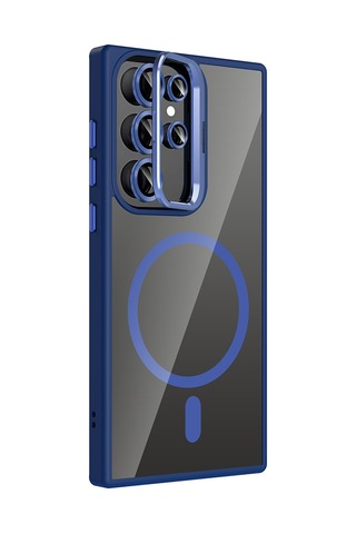 Zore Galaxy Uyumlu S24 Ultra Kılıf Standlı Ve Kamera Lens Hediyeli M-safe Şarj Özellikli Ogaa Etro Kapak - Laciv Lacivert