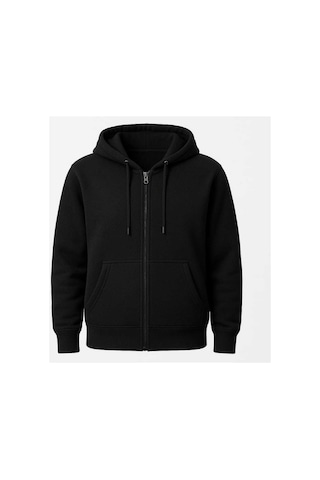 Mellorenzo Erkek 3 Iplik Kaliteli Kapüşonlu Fermuarlı Sweatshirt Siyah Siyah