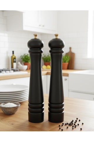 Mat Siyah Tuz Karabiber Değirmeni Baharat Öğütücüsü Büyük Boy 32 Cm 2 Adet Siyah