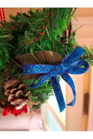Paşateks 5li Set Simli Saks Mavisi Fiyonk Askılı Yılbaşı Noel Ağaç Süsü Ve Dekoratif Kurdele
