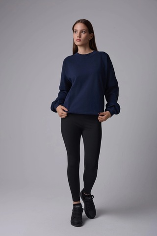 Defys Kadın Bisiklet Yaka Kol Detaylı Oversize Fit Basic Sweatshirt Lacivert - 598314741 Lacivert